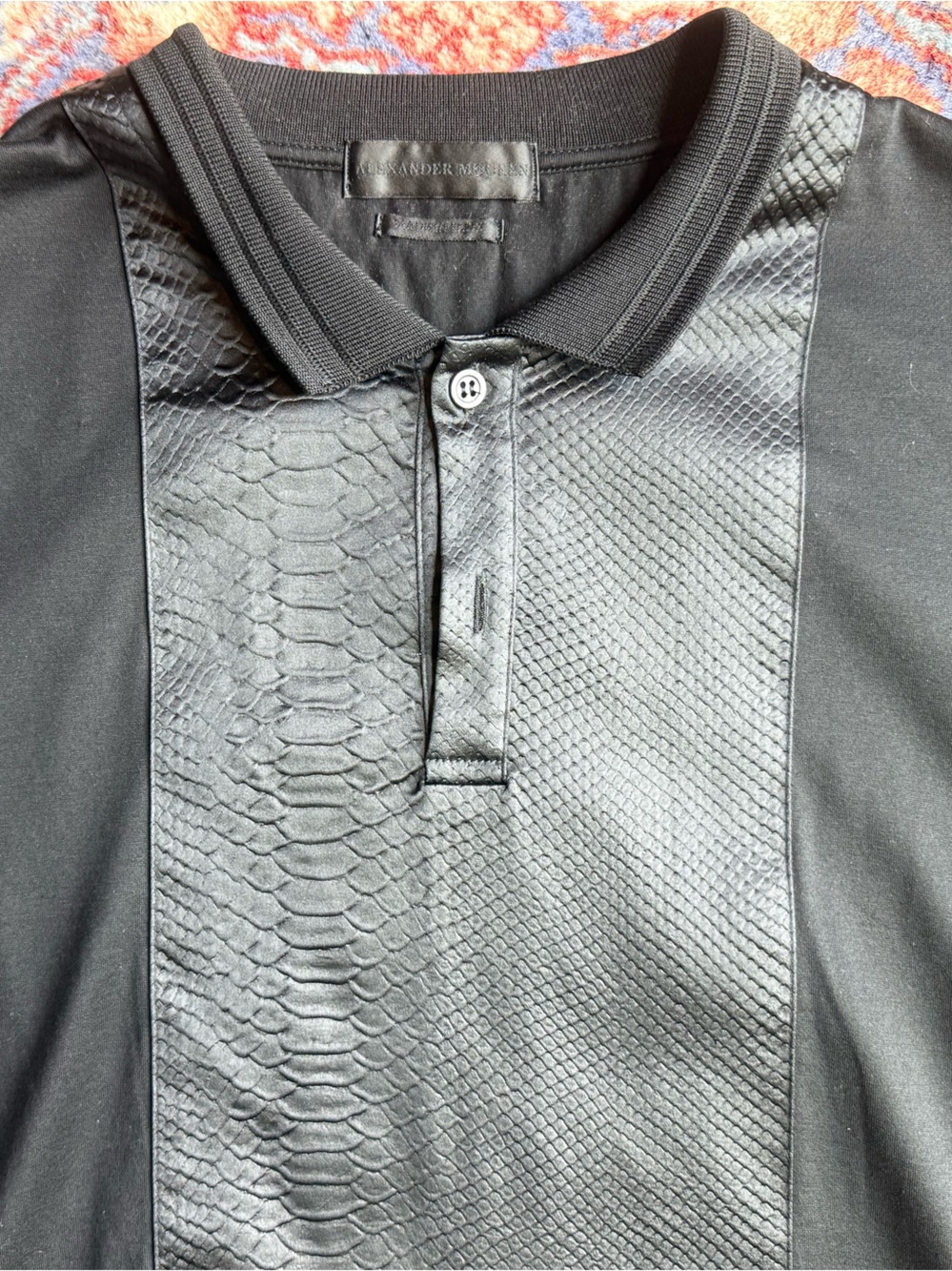 Alexander McQueen Mainline Men’s Leather Snake-Embossed Polo